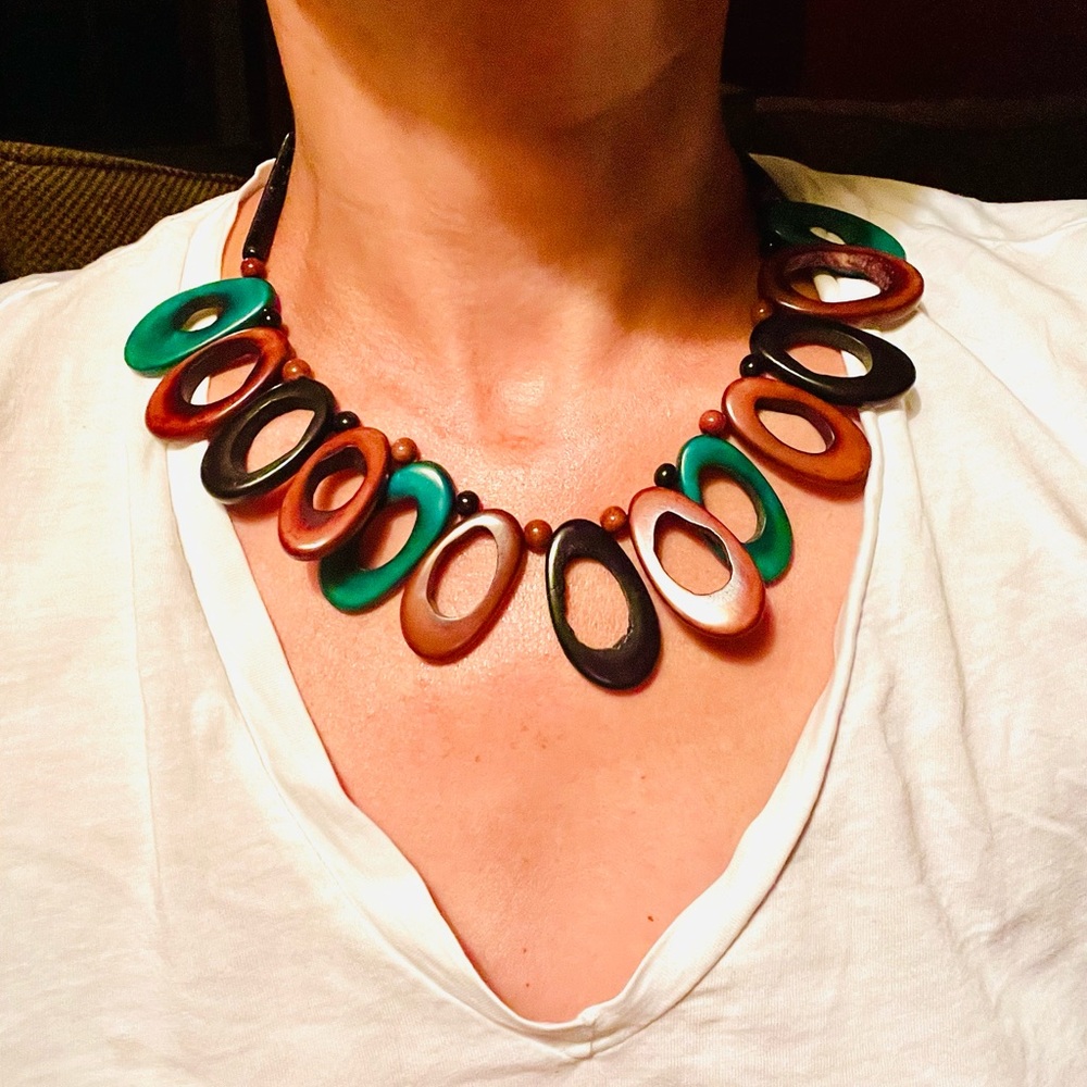 Vintage Nut seed Over dyed oval necklace. Absolutely stunning. Pristine.